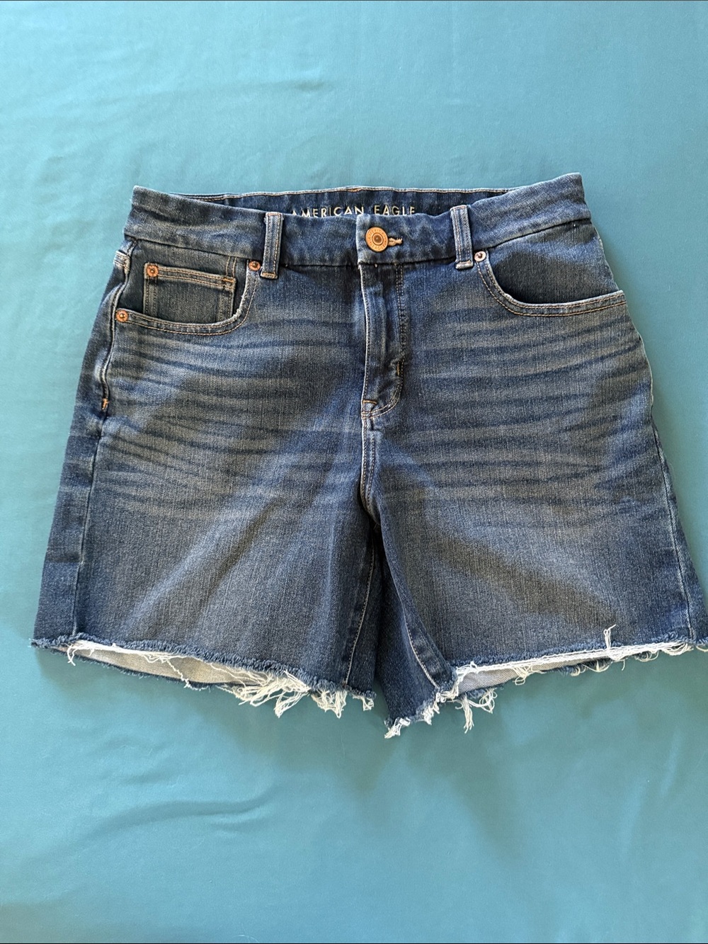 American Eagle Outfitters Dark Blue Frayed Hem Denim Shorts